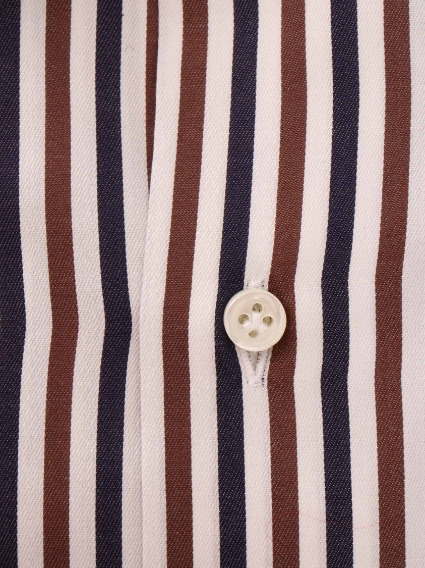 Mazzarelli Camicie Tailored Slim Fit Striped Shirt In Brown, Blue, And White