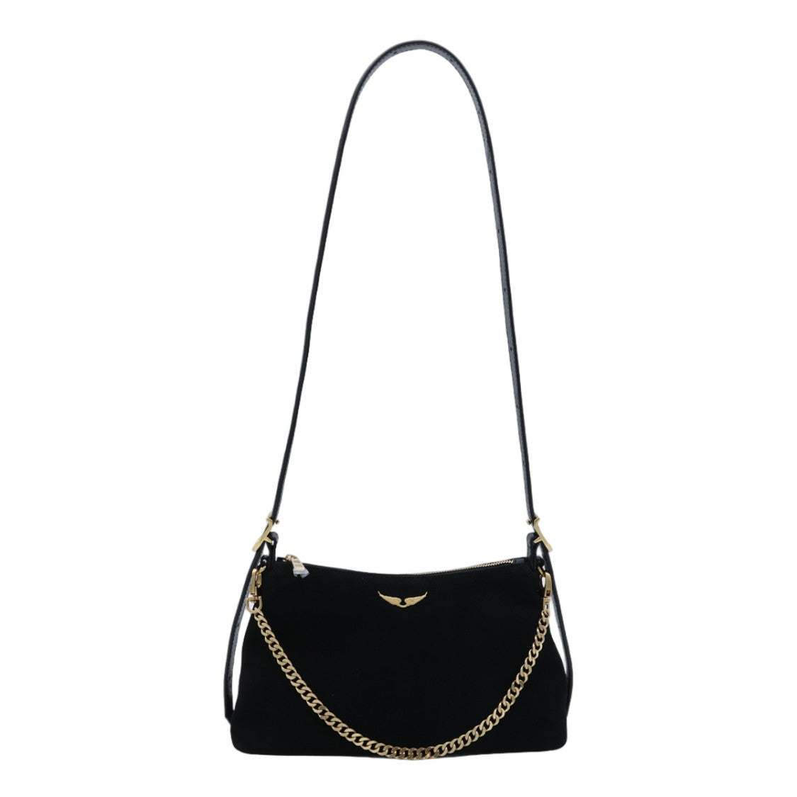 Zadig & Voltaire Smooth Rectangular Black Shoulder Bag With Gold Chain Detail