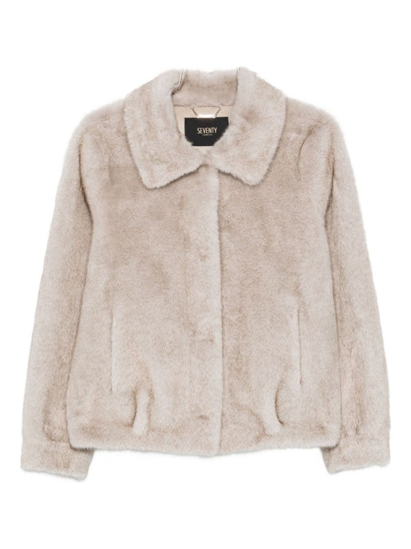 Seventy Sergio Tegon Plush Gray Short Coat With Classic Collar