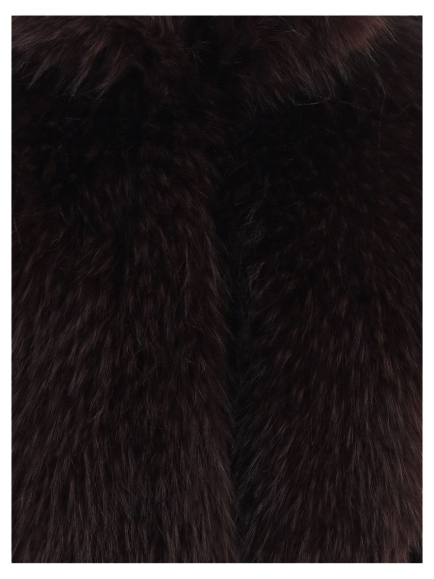 Pinko Cropped Faux Fur Coat With High Collar