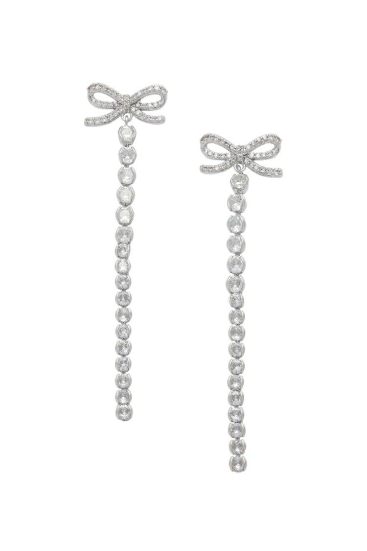 Self-Portrait Silver Crystal Bow Droplet Faux-Pearl Brass Earrings