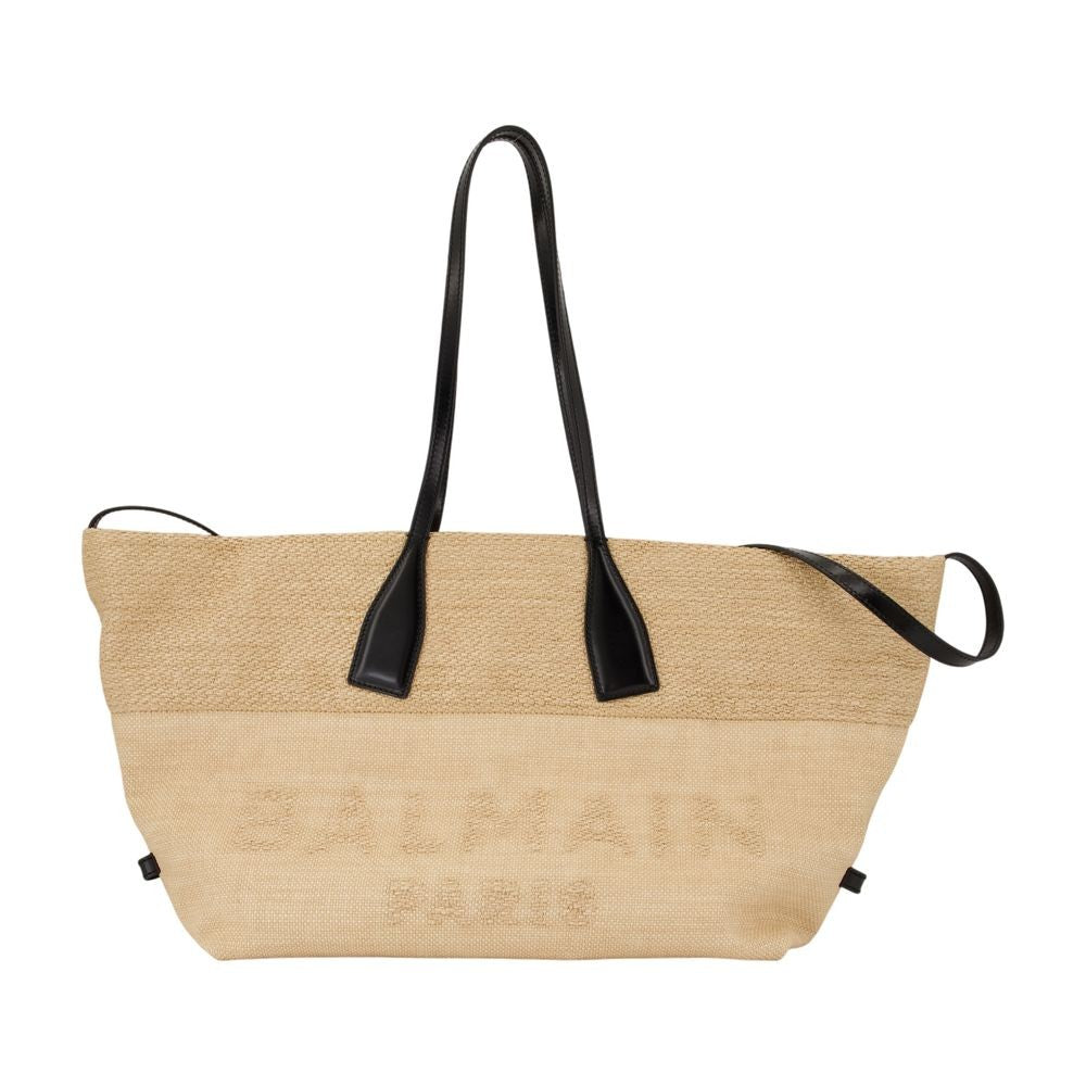 Balmain Track Shopper Bag - Raffia - Neutral