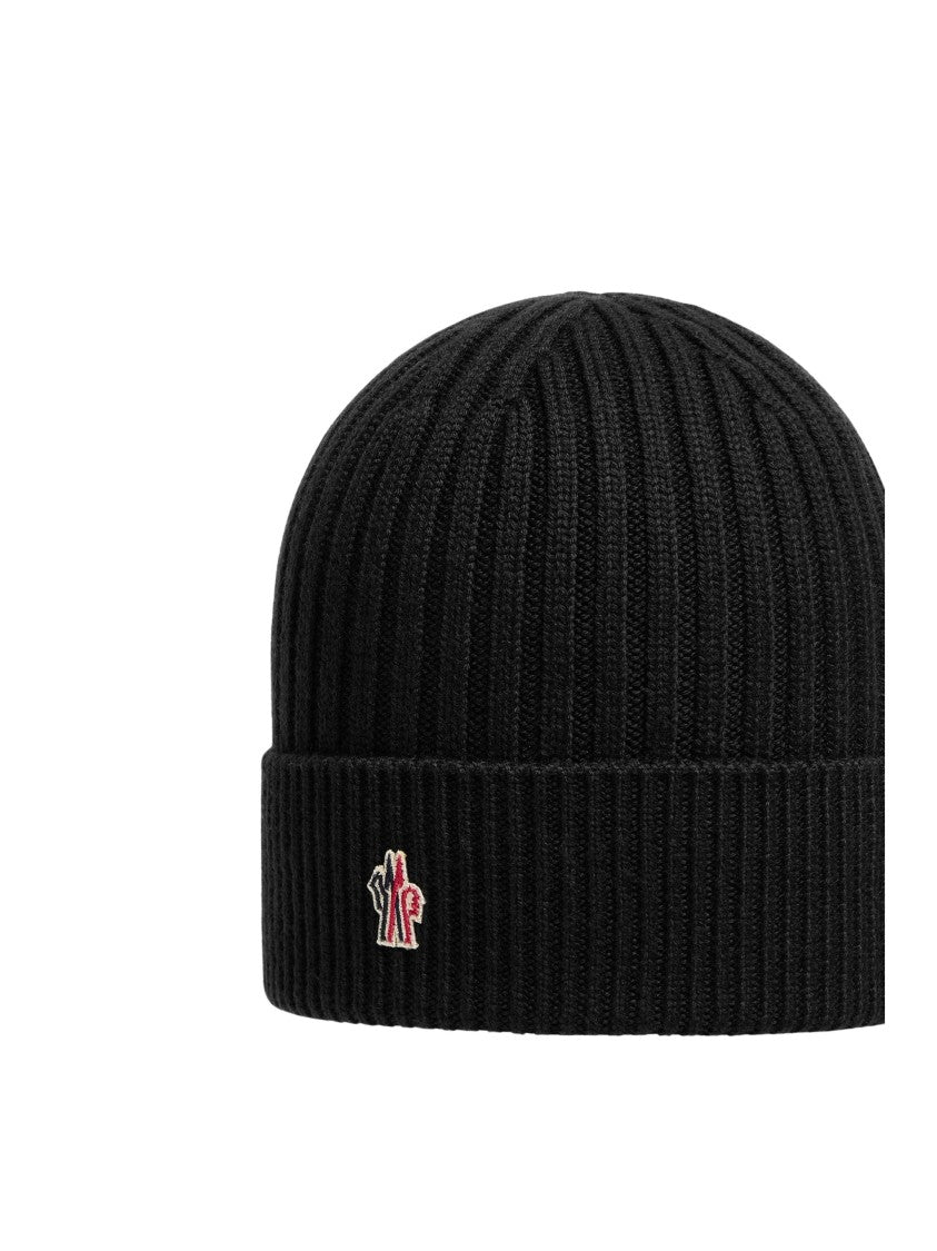 Moncler Grenoble Rib Knit Beanie With Folded Cuff And Embroidered Logo Patch