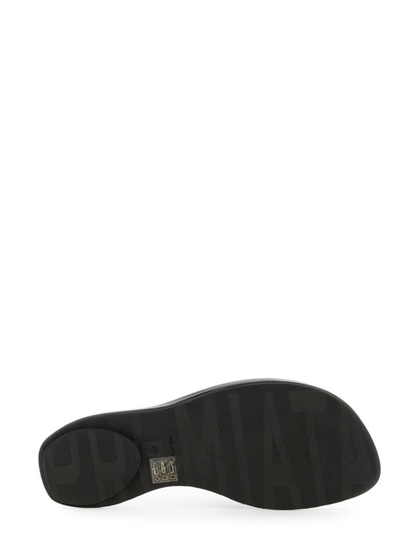 Premiata Black Lamb Leather Slide Sandal With Glossy Finish