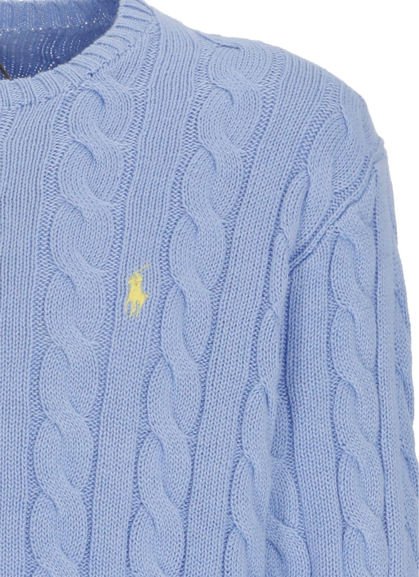 Polo Ralph Lauren Light Blue Pony Braided Cotton Sweater