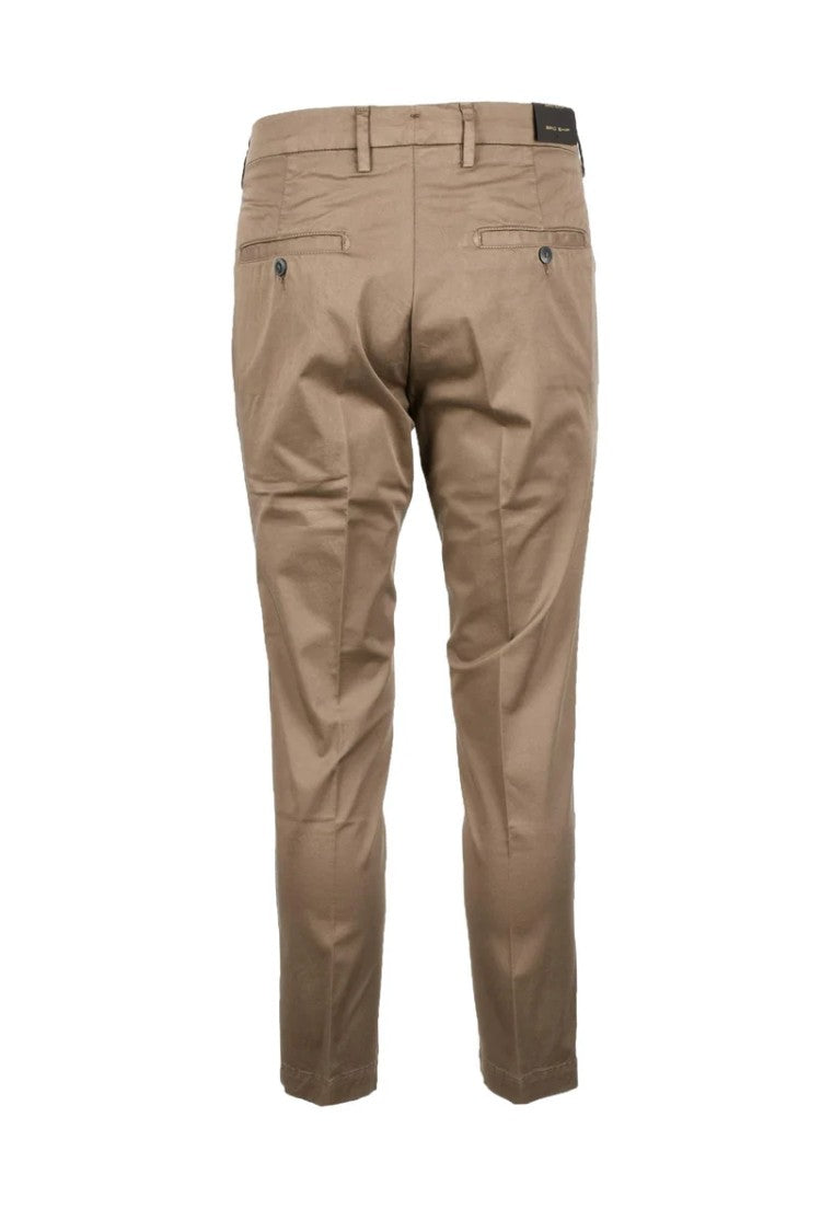 Bro Ship Brown Cotton Stretch Trousers With Functional Pockets And Flexibility