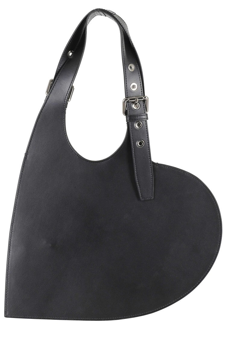 Coperni Black Belt Heart Double Handle Engraved Logo Leather Tote Bag