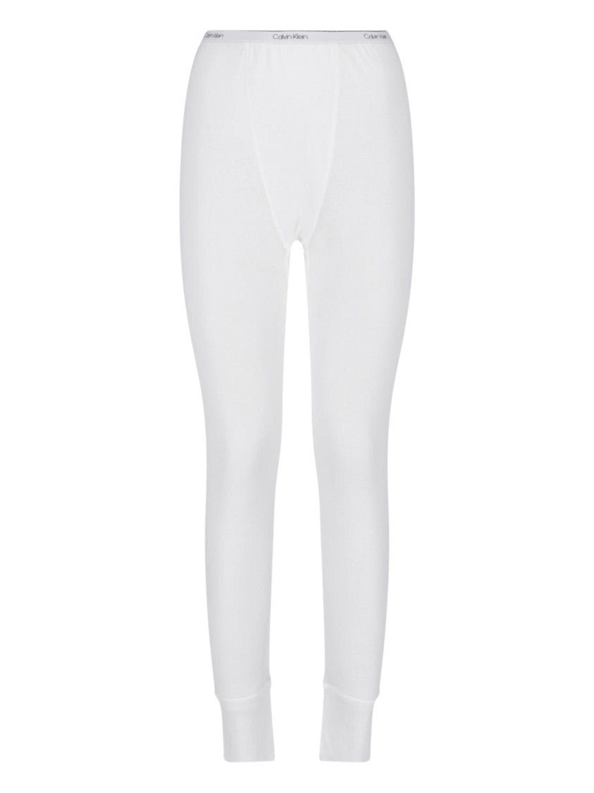 Calvin Klein White Slim-Fit Ribbed Cuff Logo Trousers