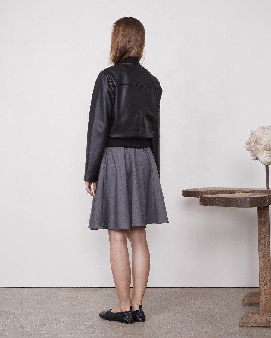 Officine Generale Boxy Black Leather Bomber Jacket