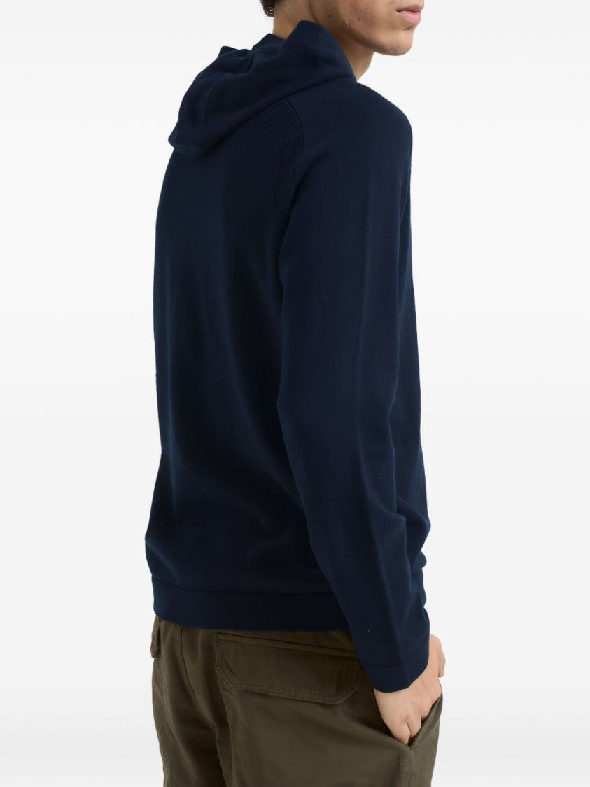 Stone Island Deep Blue Virgin Wool Hoodie With Distinctive Logo Badge