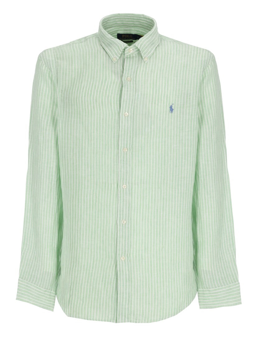 Polo Ralph Lauren Green Striped Pony Linen Shirt