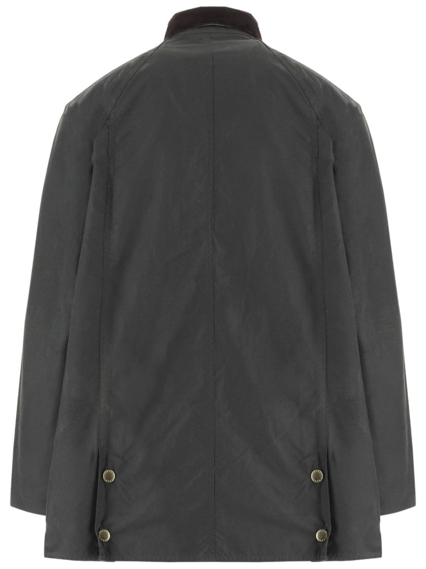 Barbour Dark Green Waxed Cotton Corduroy Collar Jacket