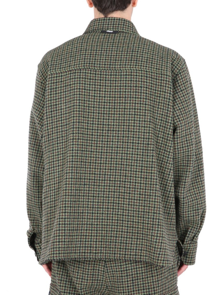 Msgm Checkered Wool Shirt With Classic Collar