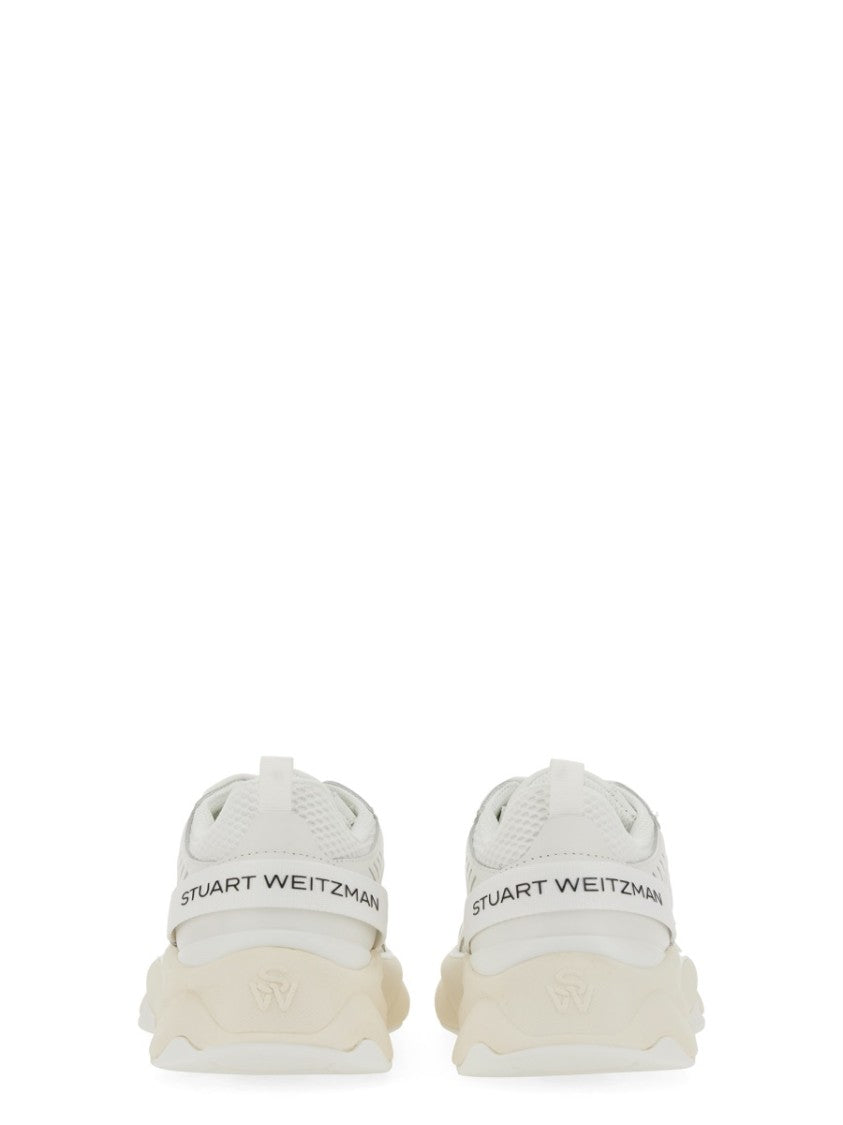 Stuart Weitzman Textured White Sneakers With Prominent Logo