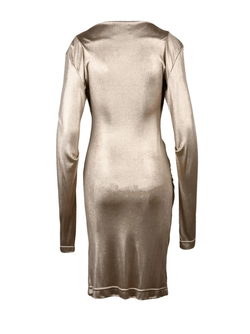 Vivienne Westwood Draped Cowl Neck Mini Dress With Gold Lamé Finish