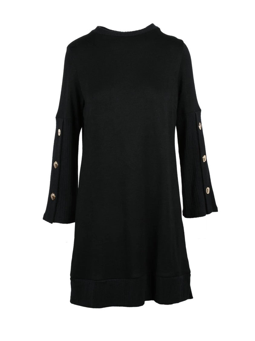 The Abito Black Viscose-Blend Flared Knit Dress