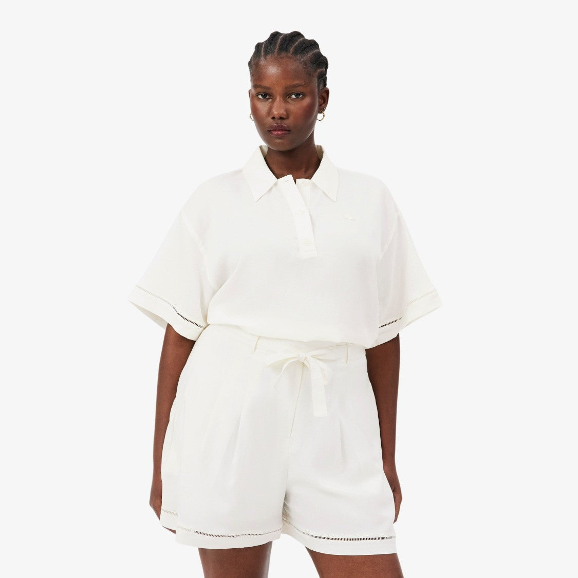 Lacoste White Cropped Short-Sleeved Polo Shirt