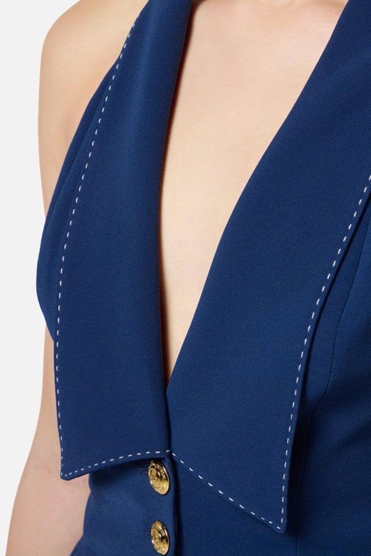 Elisabetta Franchi Blue Tailored Coat With Distinguished V-Neckline