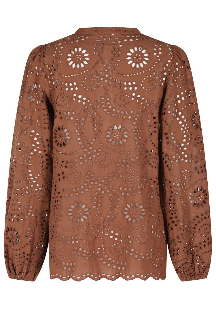 Mc2 Saint Barth Floral Cut-Out Brown Blouse