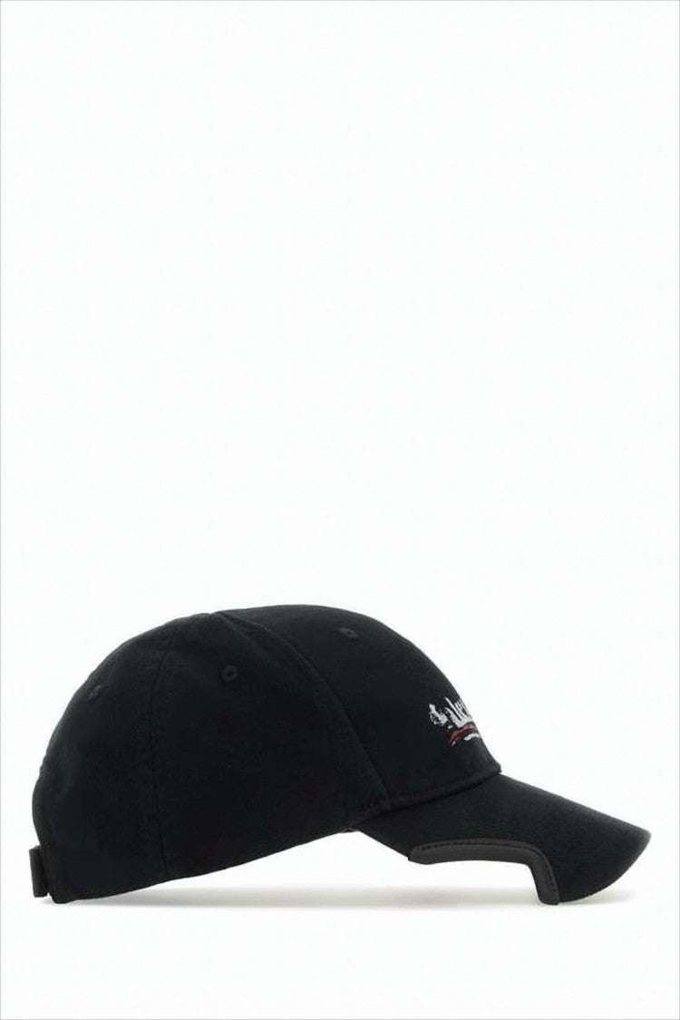 Balenciaga Curved Brim Black Cotton Cap With Distressed Logo