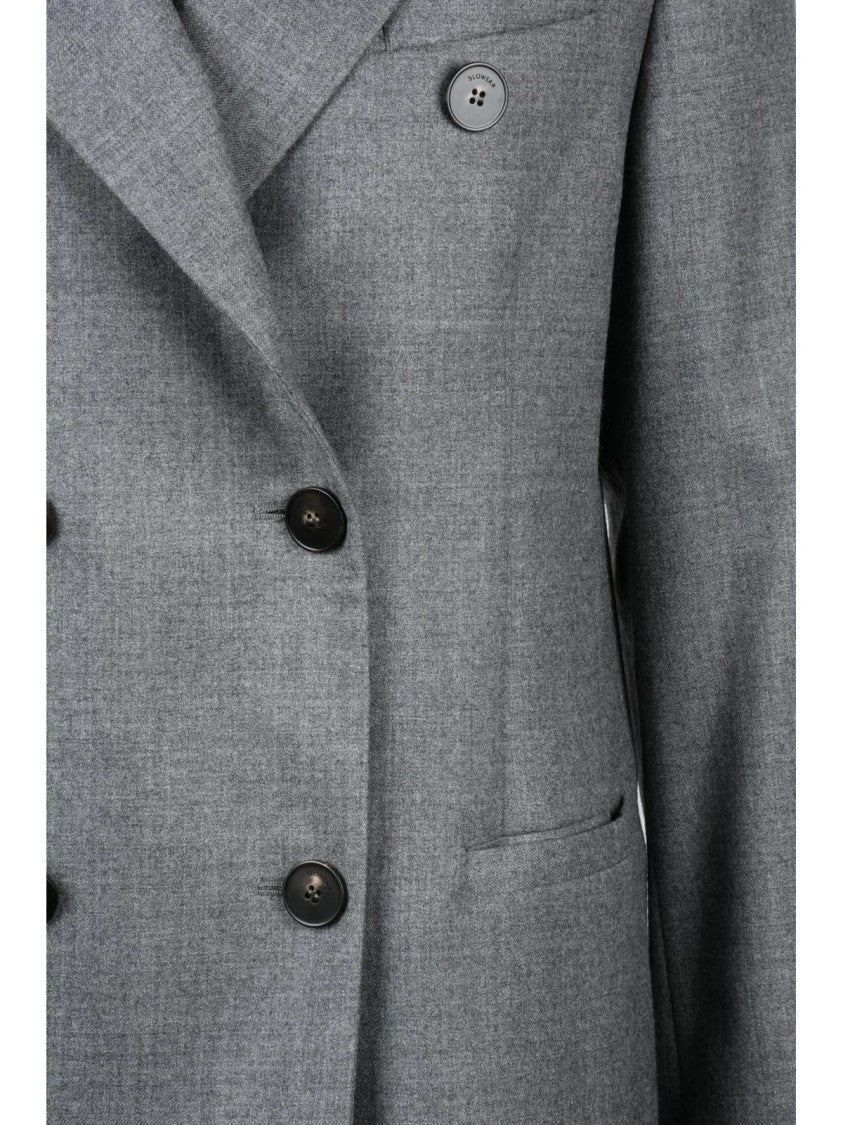 Slowear Grey Double-Breasted Tailored Virgin Wool Blazer