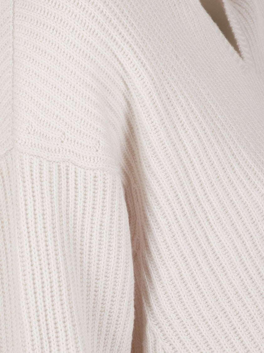 Max Mara Ribbed Knit Sweater With Chevron Pattern And Hood