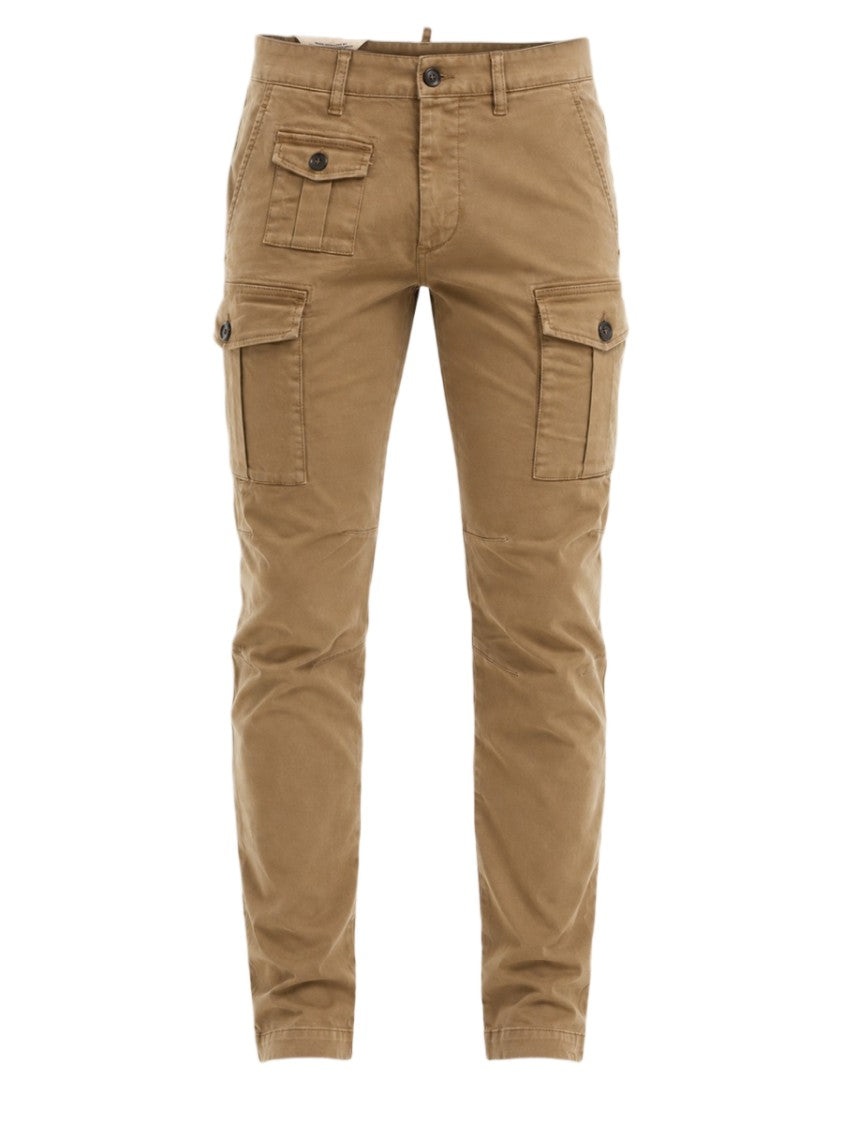 Dsquared2 Slim-Fit Brown Cargo Pants With Flap Pockets And Button Closures