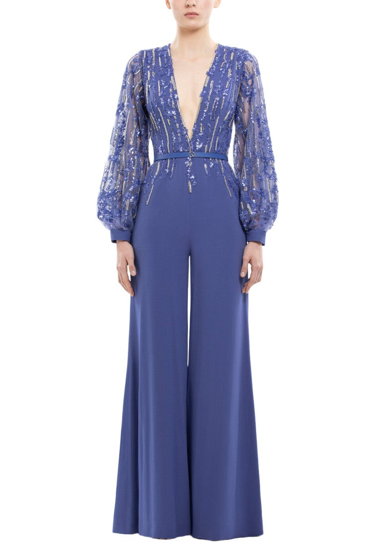Saiid Kobeisy Crepe Beaded Jumpsuit