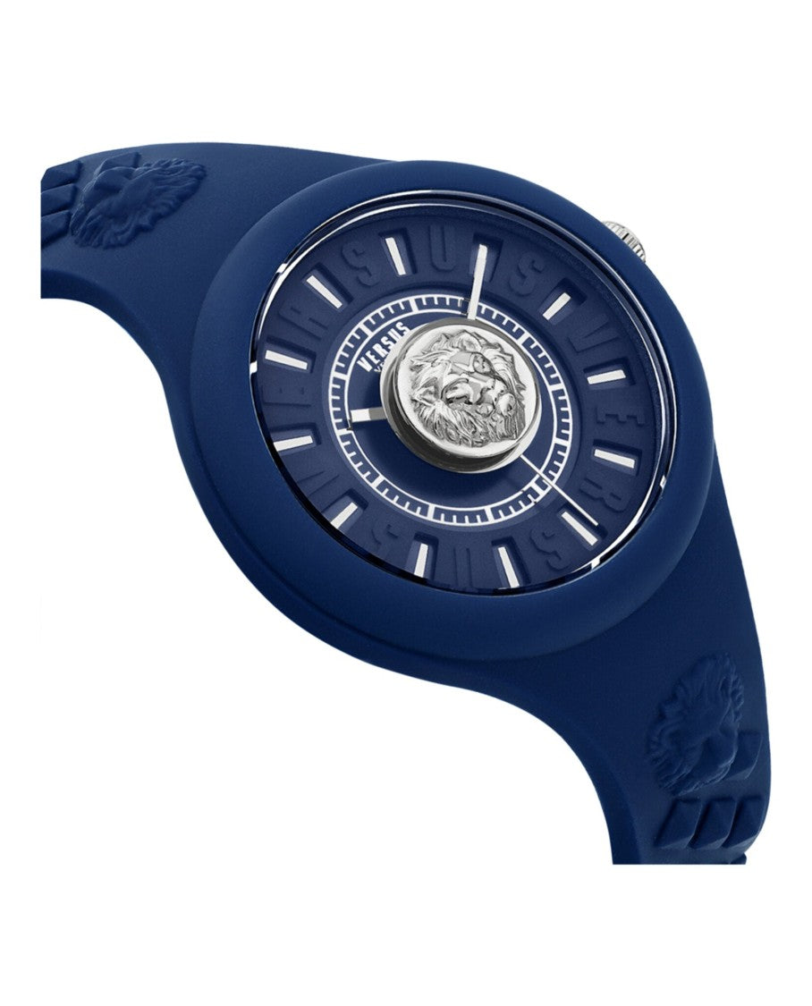 Versus Versace Fire Island Lion Strap Watch With Blue Enamel Dial