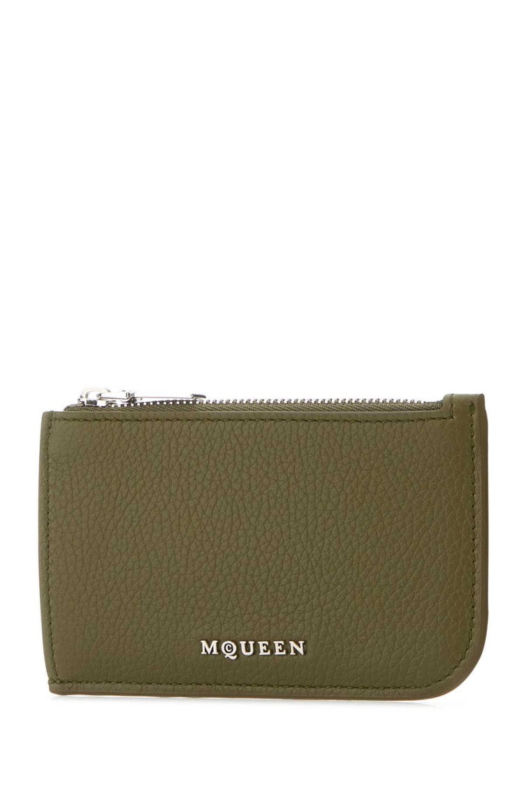 Alexander Mcqueen Army Green Leather Card Holder