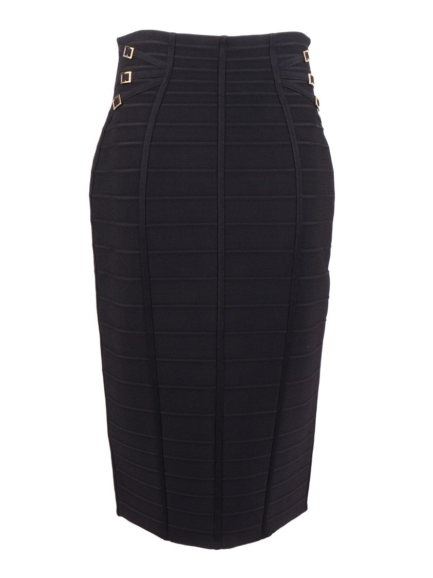 Elisabetta Franchi Black High Waisted Knit Midi Skirt