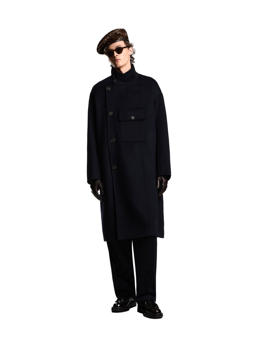 Emporio Armani Midnight Blue Double-Breasted Coat With High Collar