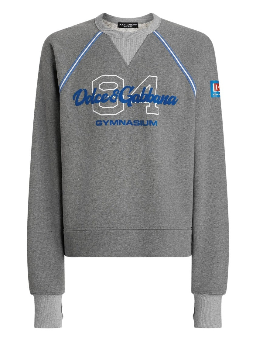 Dolce & Gabbana Grey Relaxed-Fit Blue Piping Logo Sweatshirt