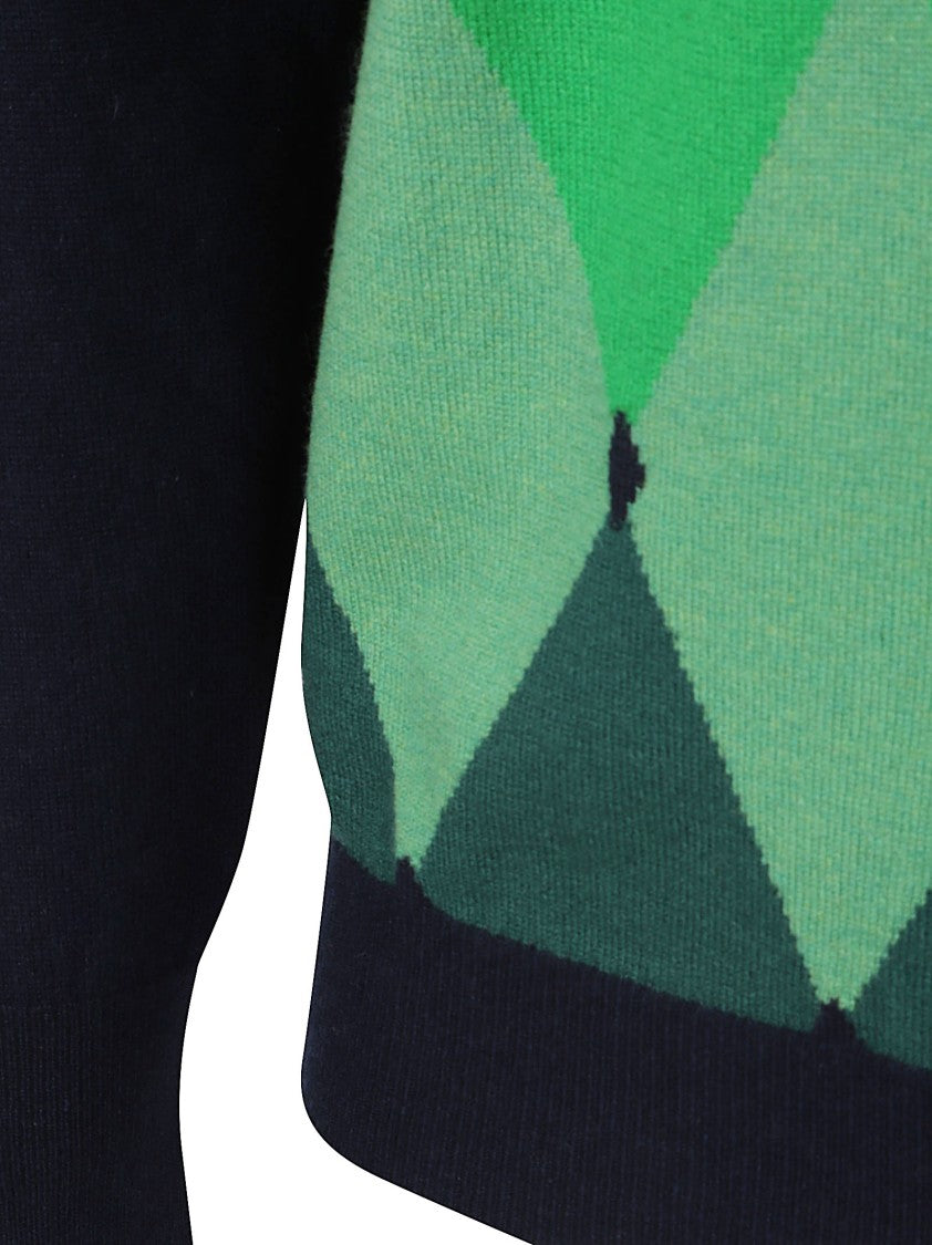 Ballantyne Argyle Pattern Crew Neck Sweater In Navy