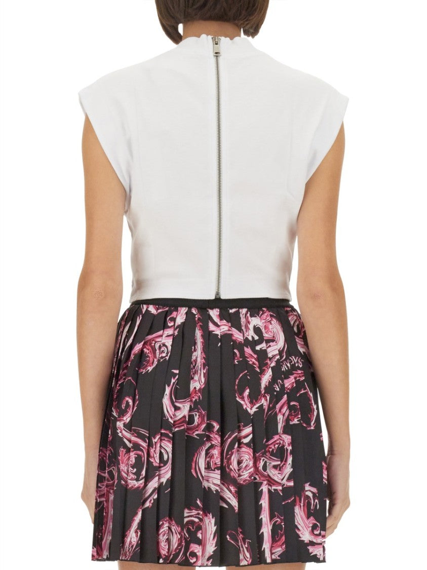 Versace Jeans Couture White Top With Logo And Cap Sleeves