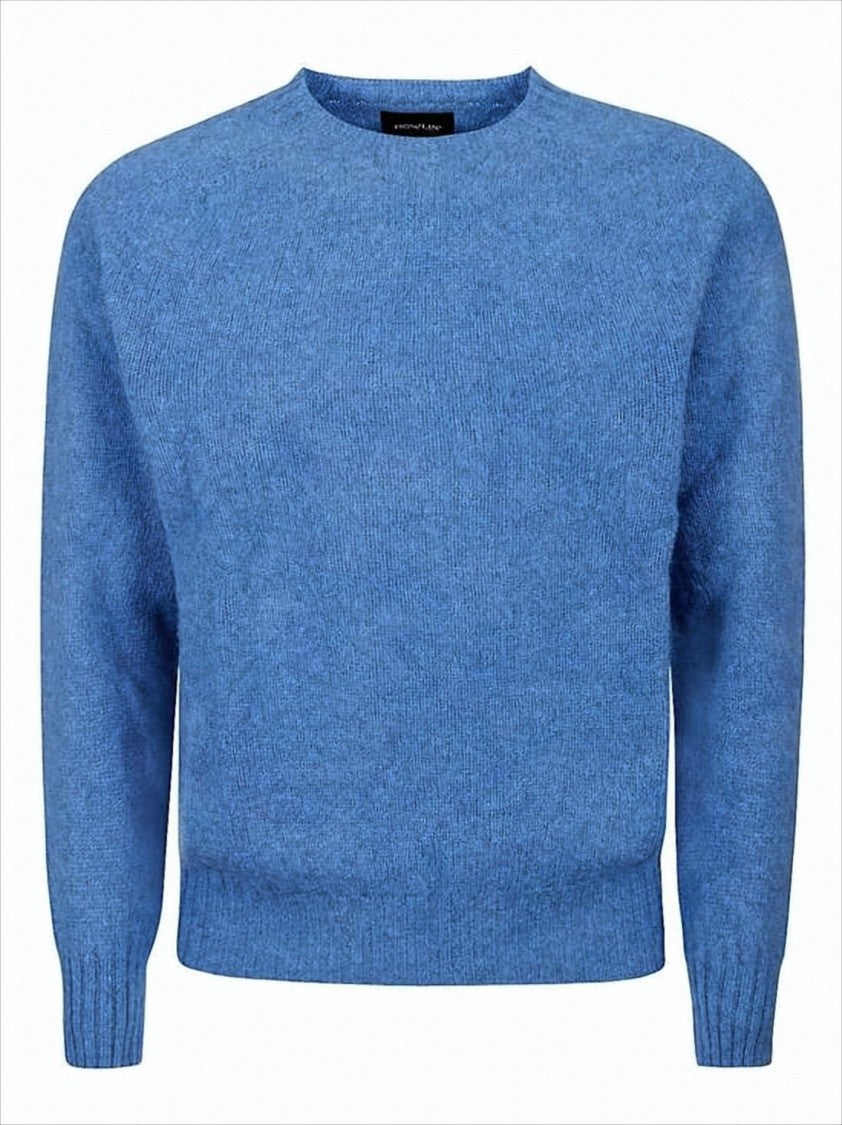 Howlin Textured Medium Blue Wool Crew Neck Sweater