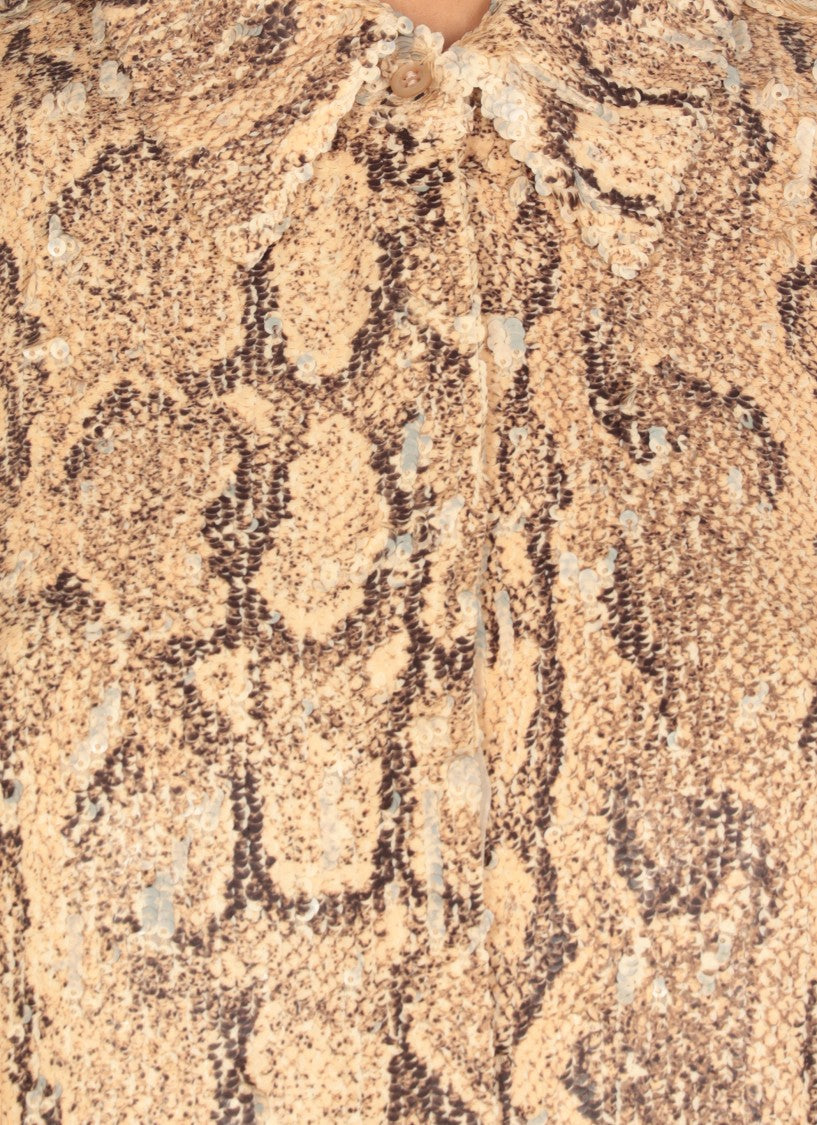 Dries Van Noten Beige Sequin-Embellished Shirt