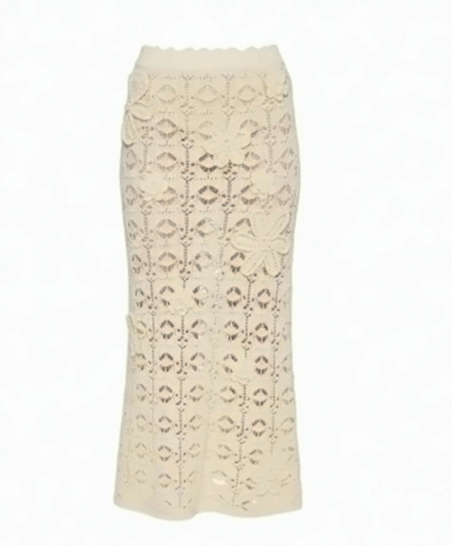 Pinko Anthemis Openwork Crochet Midi Skirt