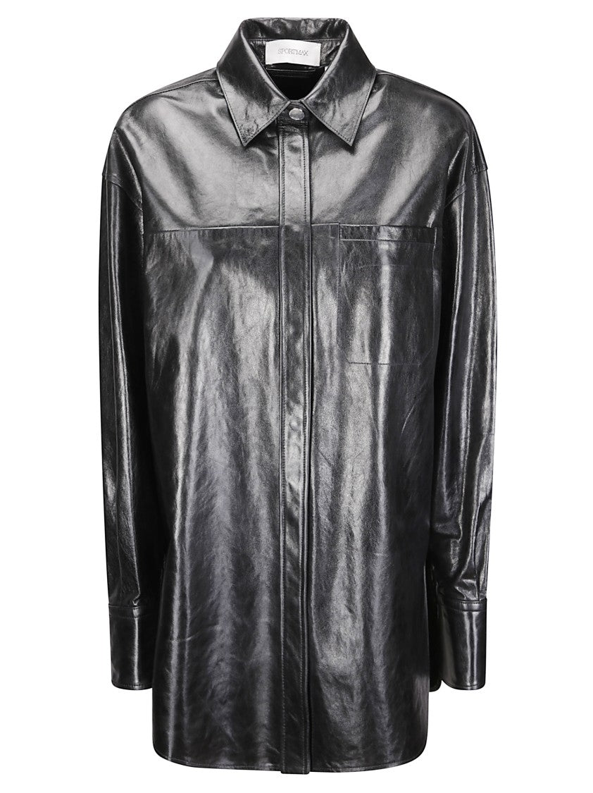 Sportmax Oversized Lamb Leather Shirt Jacket With Snap Closure