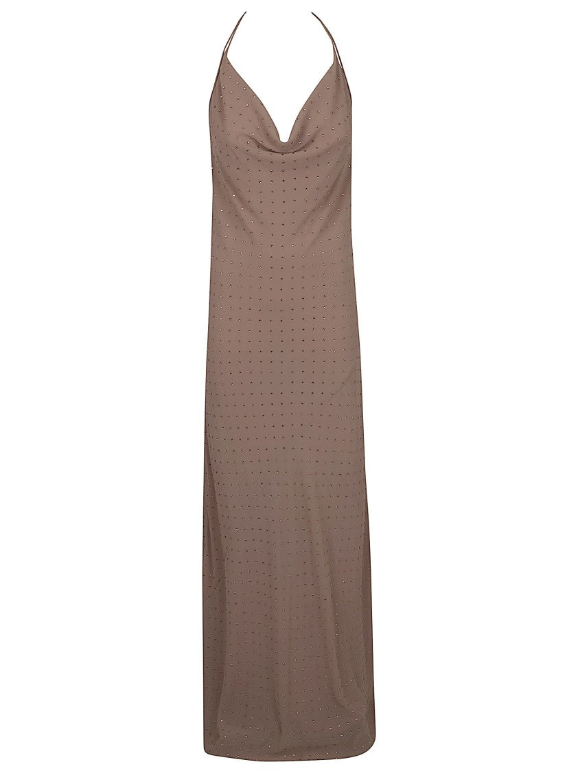 Pinko Matte Georgette Midi Dress With Draped Front