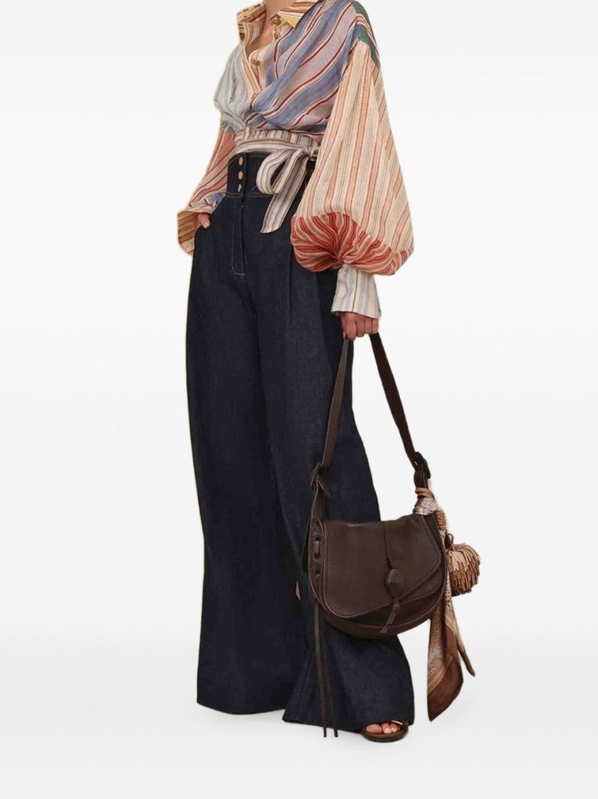 Zimmermann Multicolour Striped Cropped Blouse With Balloon Sleeves