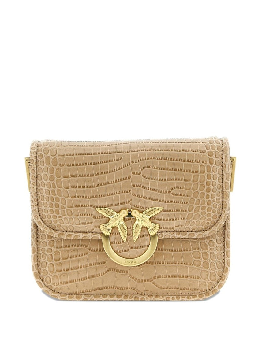 Pinko Crocodile Print Beige Leather Bag With Gold-Tone Closure