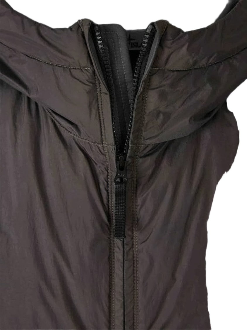 Stone Island Brown Insulated Hooded Jacket With Distinctive Patch