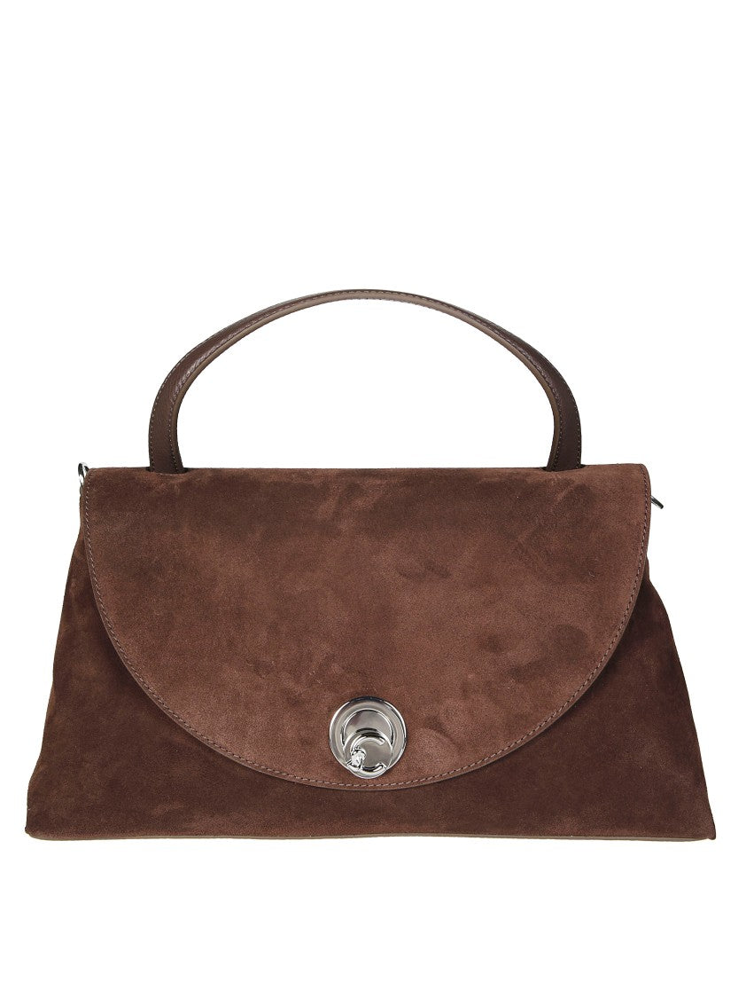 Coccinelle Trapezoidal Suede Handbag With Twist-Lock Clasp