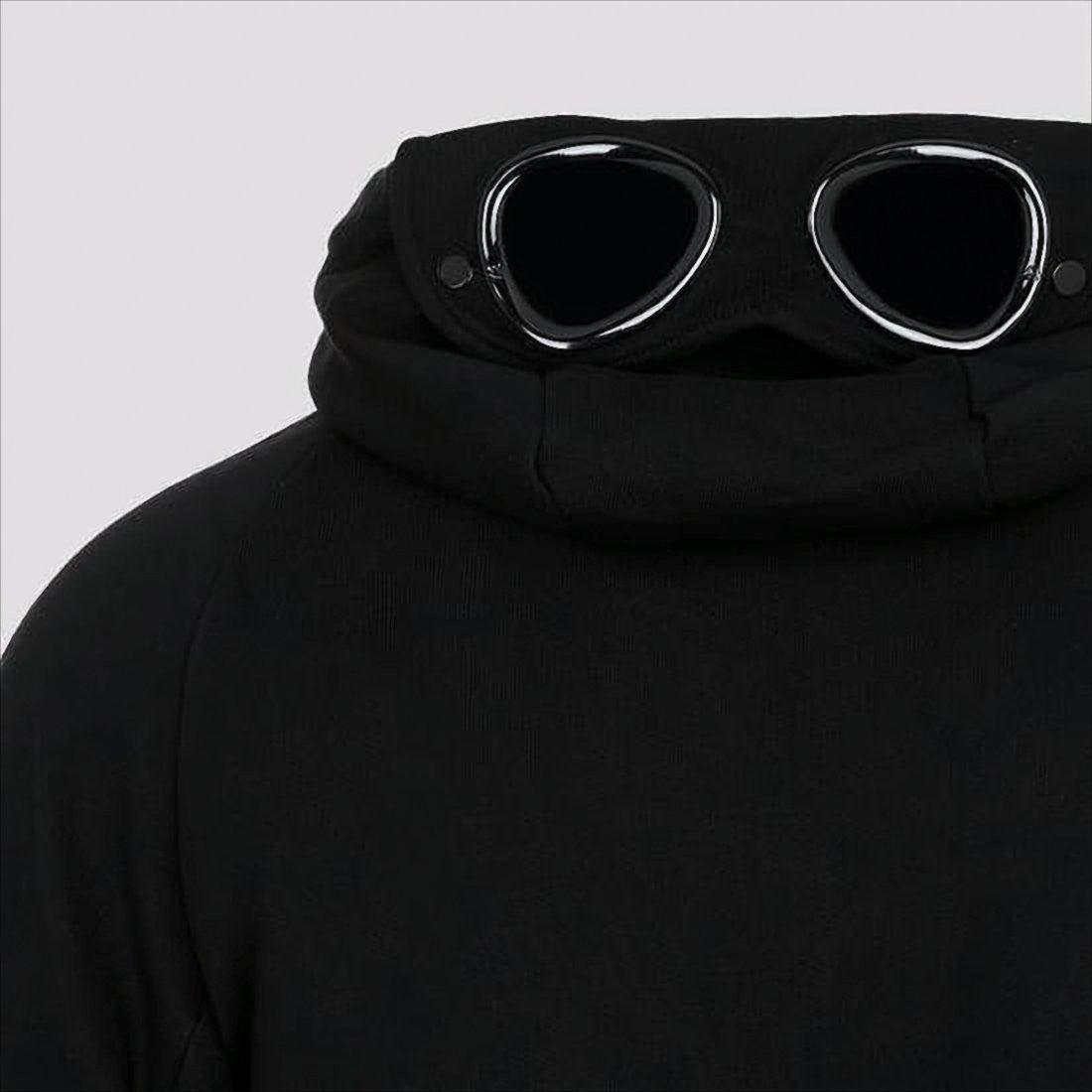 C.P. Company Minimalist Black Hooded Sweatshirt With Unique Opening Detail