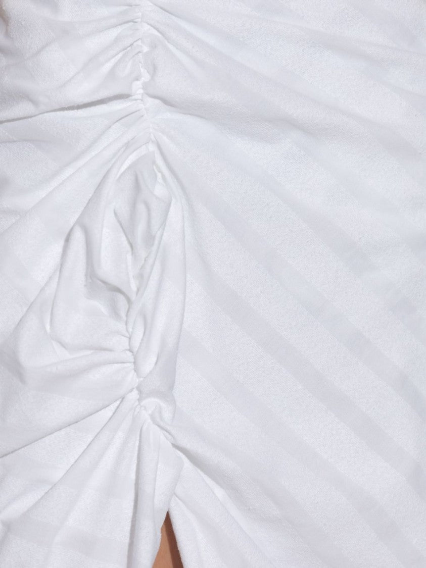 Vivienne Westwood White Striped Cotton Gathered Slit Skirt