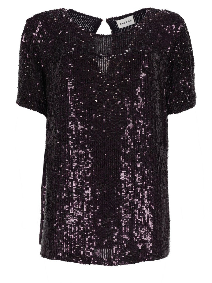 P.A.R.O.S.H. Boxy Short-Sleeved Top With Shimmering Sequins