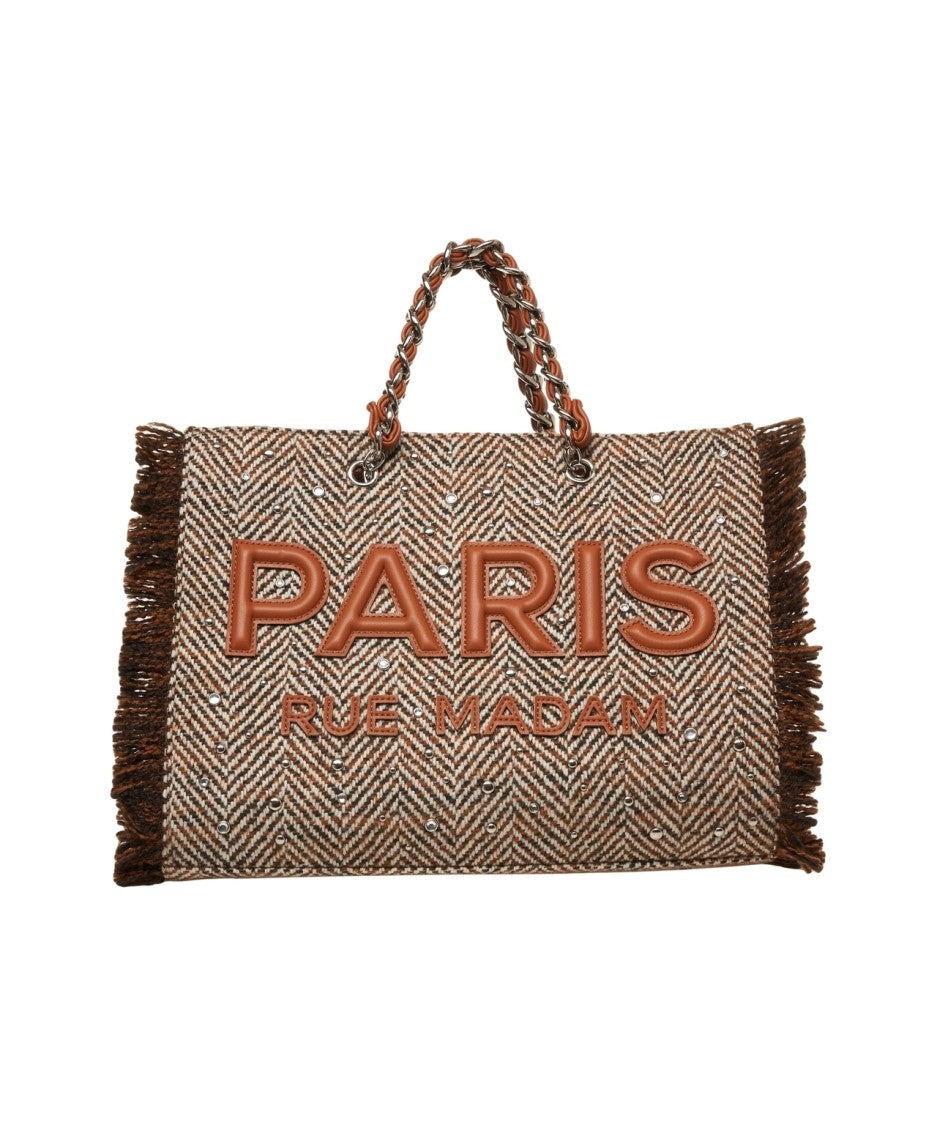 Rue Madame Houndstooth Shopper Bag With Fringed Edges