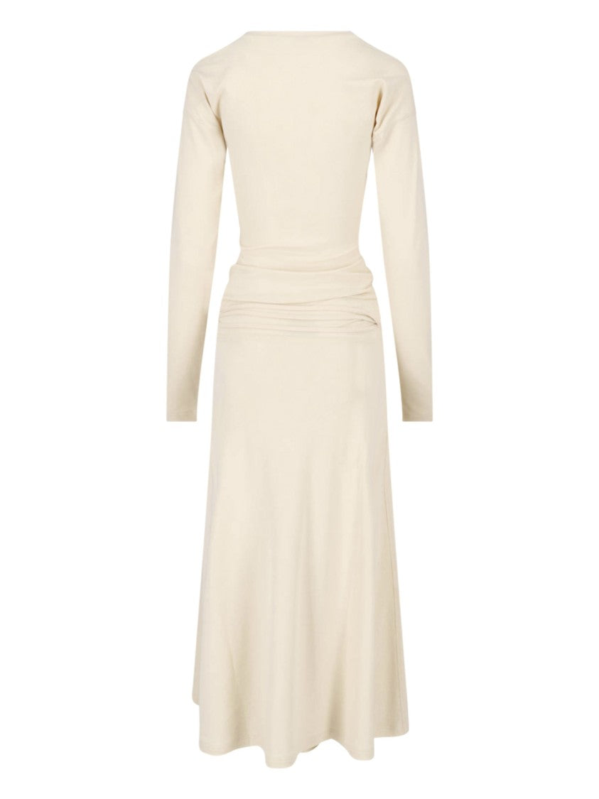 Lemaire Cream Gathered Front Cotton Maxi Dress