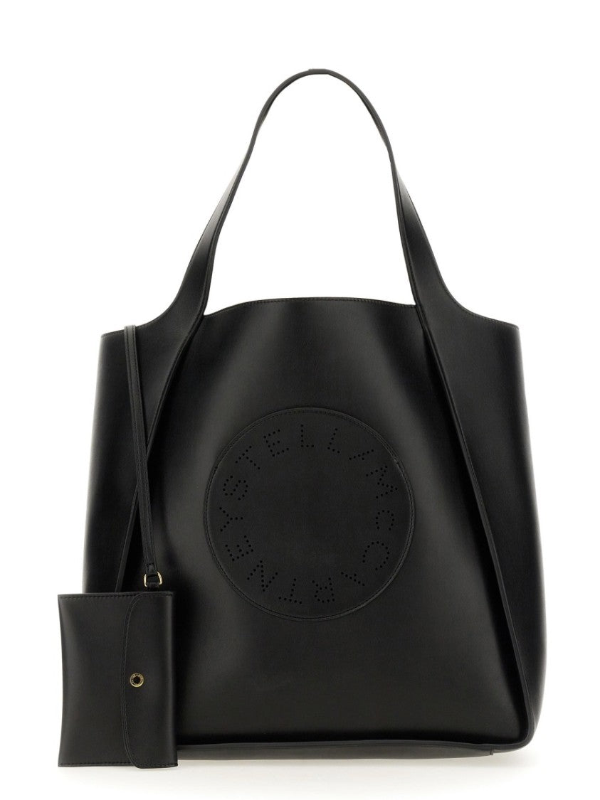 Stella Mccartney Black Square Tote Bag With Embossed Logo